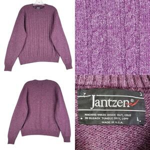 Vintage Jantzen Sweater Wool ? Knit Purple Long Sleeve Size Large L